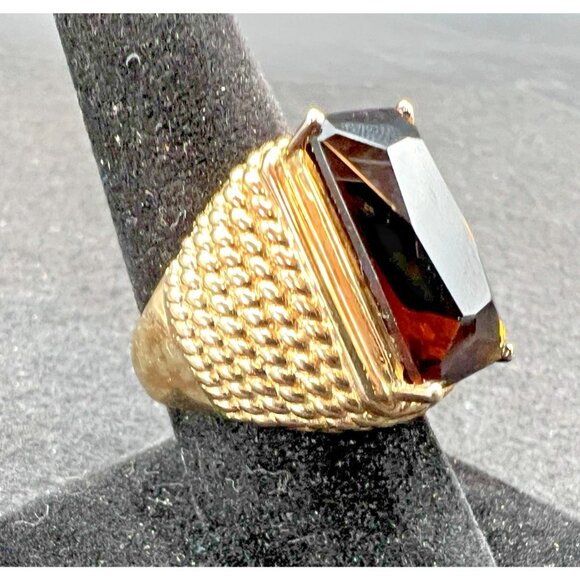 Artisan Jewelry - Vintage Gold Vermeil Cocktail Ring Smoky Topaz Size 9 Chunky Statement